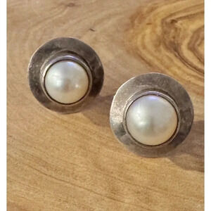 Signed Robert Nilsson Sterling Silver and Pearl Earrings